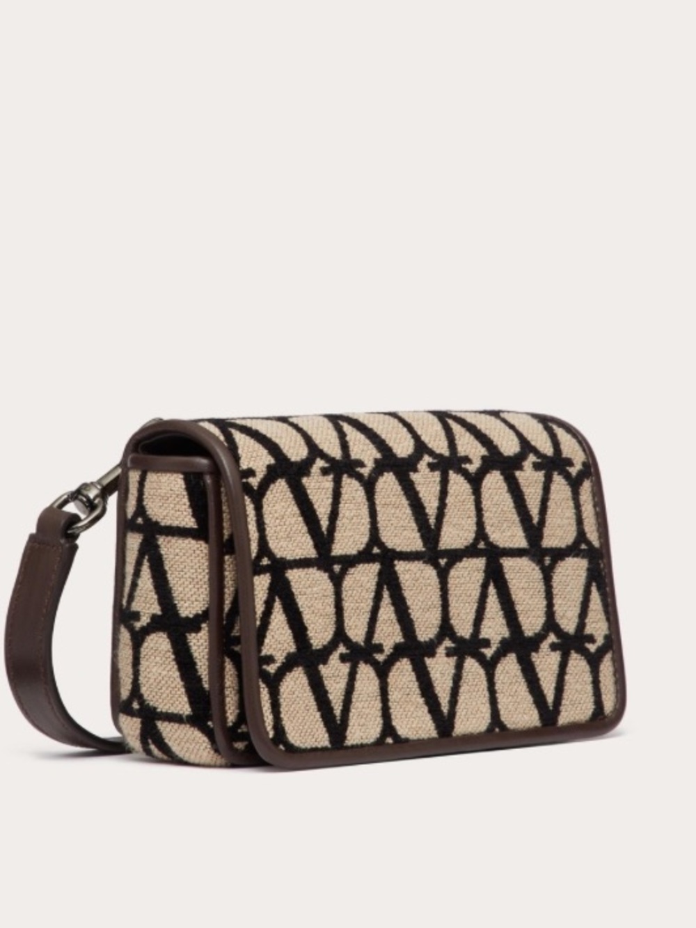 Valentino Beige and Black Logo Jacquard Crossbody Bag